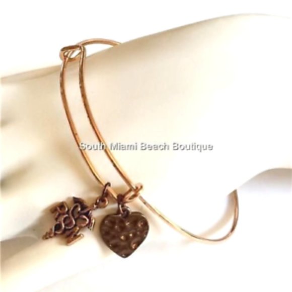 RN Caduceus Heart Nursing Charm Bracelet Graduation Gift Gold Copper Plated - Picture 3 of 5